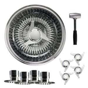 14×7 Rev 100 Spoke Ss Straight Lace Lowrider Wire Wheels, 3 Bar Ko Cap, Set Of 4