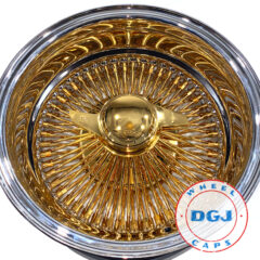 14×7 Rev 100 Spokes Center Gold Lowrider Wire Wheel Rims With Gold Knockoffs
