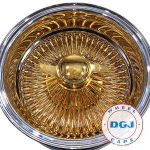 14×7 Rev 100 Spokes Center Gold Lowrider Wire Wheel Rims With Gold Knockoffs
