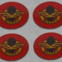 4 – Red Mclean Wire Wheel Rim Center Cap Round Sticker Logo 1.75″ 44mm Dia