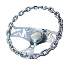 Chrome Chain Steering Wheel, 11 Inch Spoke Design – W/ Engraved Horn Button
