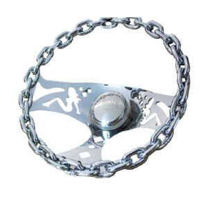 Chrome Chain Steering Wheel, 11 Inch Spoke Design – W/ Engraved Horn Button