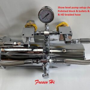 Lowrider Hydraulics Chrome Pump #11 Gear, 1/2″ Polished Block, Gauge & Bullets