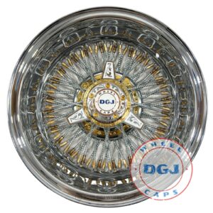 Dgj 14×7 Rev 72 Diamond Spks Gold Nnhr + Engraved Knockoffs Lowrider Wire Wheels