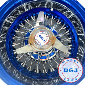 DGJ 13×7 Rev 72 CL Diamond Spokes, Candy Blue Dish & Ring Lowrider Wire Wheels