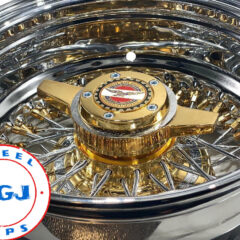 13×7 Zenith Style Lowrider Wire Wheels with Chrome Ring, Gold Nipples and Hub