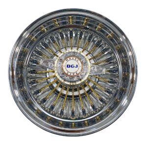 13×7 Zenith Style Rev 72 White HR+ Gold & Diamond Spokes Lowrider Wire Wheels