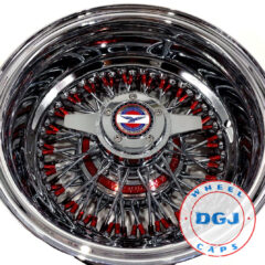 13×7 Rev Zenith Style Chrome Lowrider Wire Wheels w/ Red Nipples & Red Hub Ring
