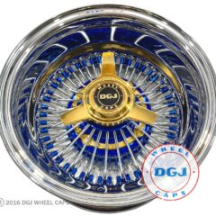 DGJ 13×7 Rev 72 Straight Candy Blue Nip+Hub & Gold Hub Ring Lowrider Wire Wheels