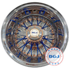 DGJ 13×7 Rev 72 CL Diamond Spokes, Candy Blue & Rose Gold Lowrider Wire Wheels