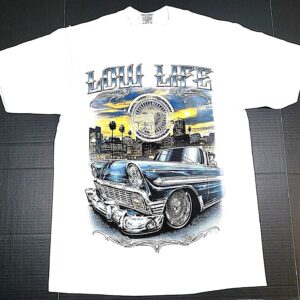 Lowrider T-shirt Low Life Urban Streetwear Men’s 100% Cotton Tee White New